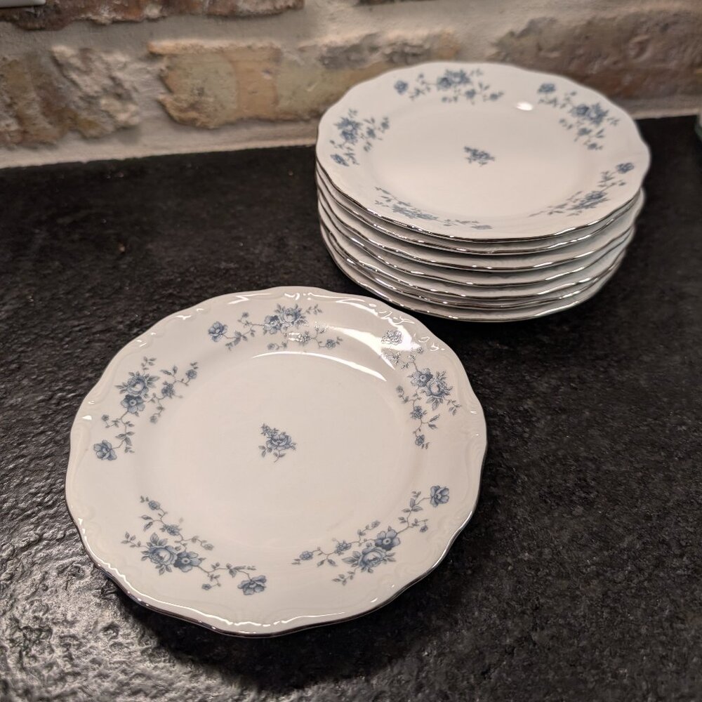 (8) Johann Haviland Bread & Butter Plates Blue Garland 6-1/4" Fine China Vtg